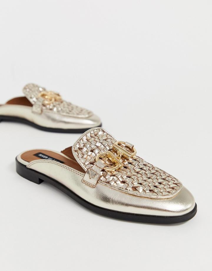 River Island Woven Mules With Metal Trim In Gold