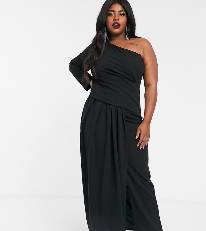 Tfnc Plus One Shoulder Maxi Dress In Black - White