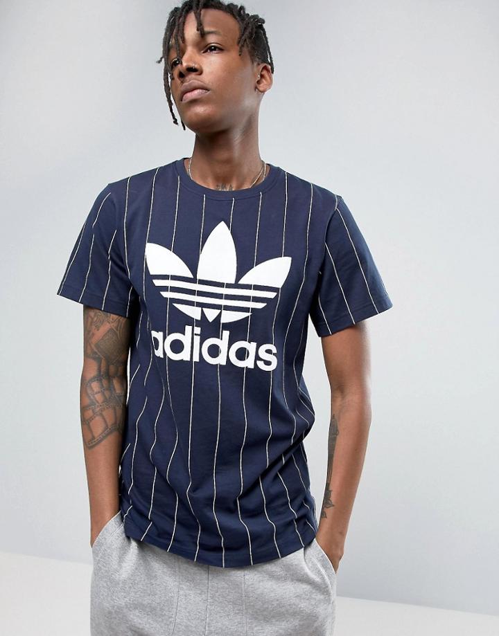 Adidas Originals Tokyo Pack Pinstripe T-shirt In Navy Bk2234 - Navy