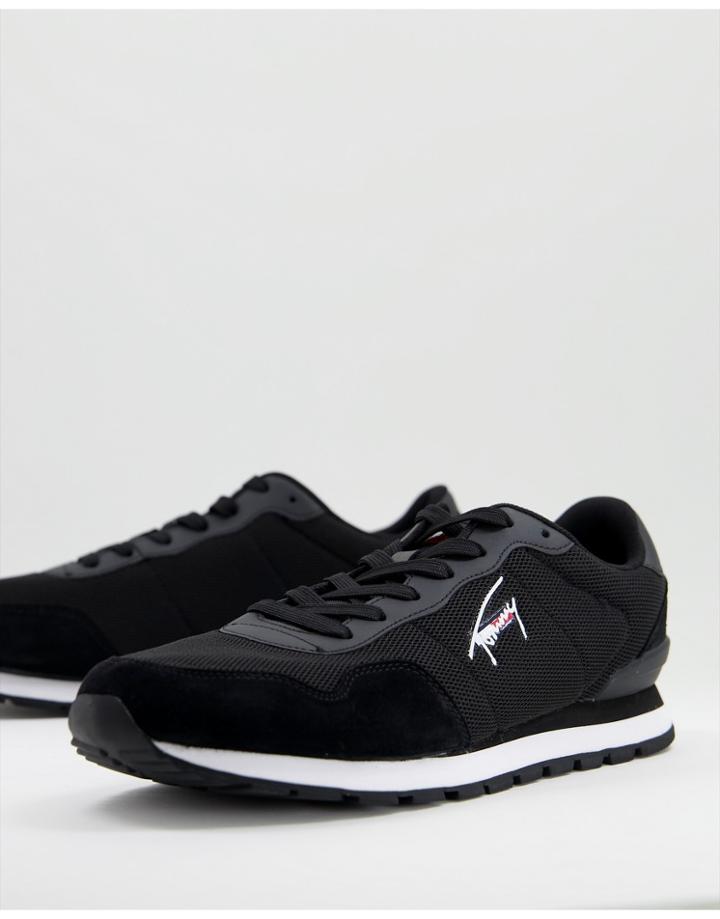 Tommy Jeans Runner Suede Mix Sneakers With Script Logo In Black