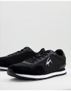 Tommy Jeans Runner Suede Mix Sneakers With Script Logo In Black