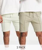 Asos Design Tapered Jersey Shorts In Khaki/gray 2 Pack-multi