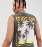 Asos Design Tall Organic Cotton Tank With Large Back Print In Washed Black - Gray