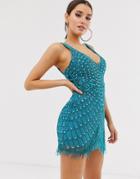 Asos Design Embellished Fringe Hem Mini Dress-multi