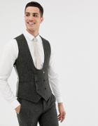Twisted Tailor Super Skinny Vest In Charcoal Donegal Tweed - Gray