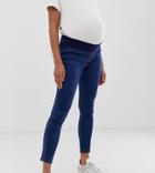 Asos Design Maternity Rivington High Waisted Jeggings In Flat Mid Blue Wash With Under The Bump Waistband