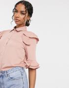 River Island Frill Front Shirt In Pink
