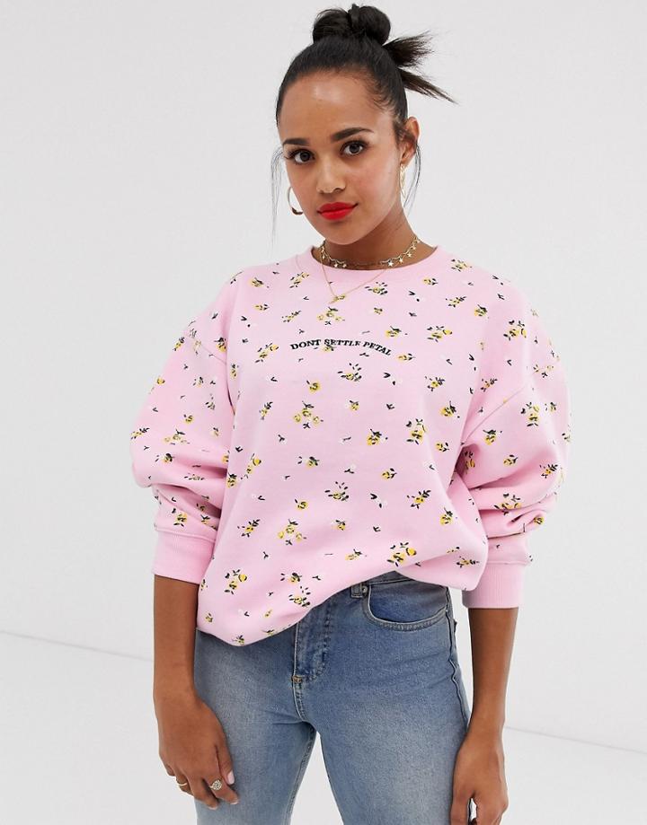 Daisy Street 'don't Settle Petal' Oversized Sweater In Lilac Floral Print-purple