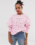 Daisy Street 'don't Settle Petal' Oversized Sweater In Lilac Floral Print-purple