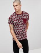 Brave Soul All Over Geo-tribal Print T-shirt-red