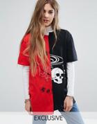Reclaimed Vintage Sliced T-shirt With Skull - Red