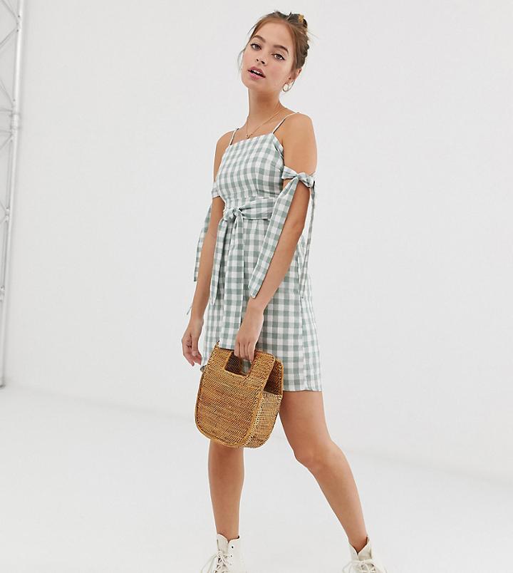 Glamorous Petite Tie Shoulder Mini Dress In Gingham