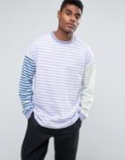 Asos Oversized Long Sleeve T-shirt With Pastel Panel Stripe - Multi