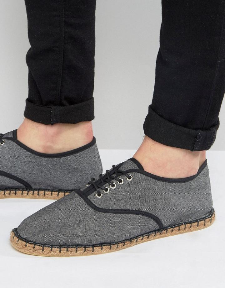 Asos Oxford Espadrilles In Black Chambray - Black