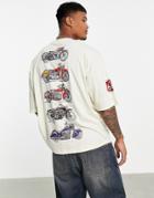 Asos Design Oversized T-shirt With Route 66 Print In Stone-neutral