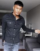 Liquor N Poker Muscle Fit Denim Shirt In Black