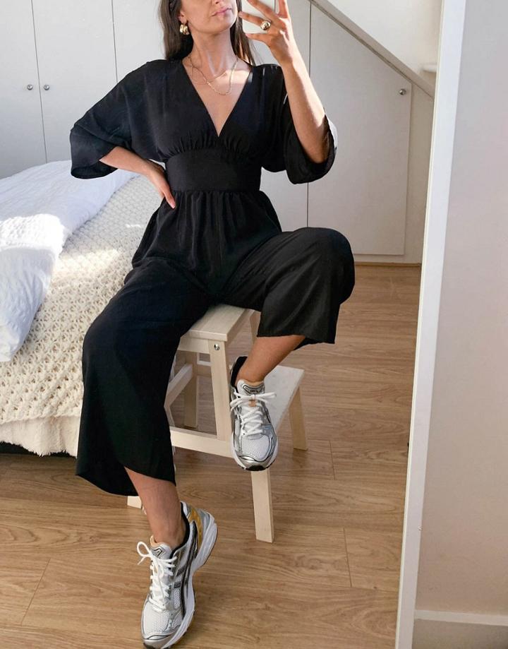 Asos Design Kimono Sleeve Culotte Jumpsuit In Black