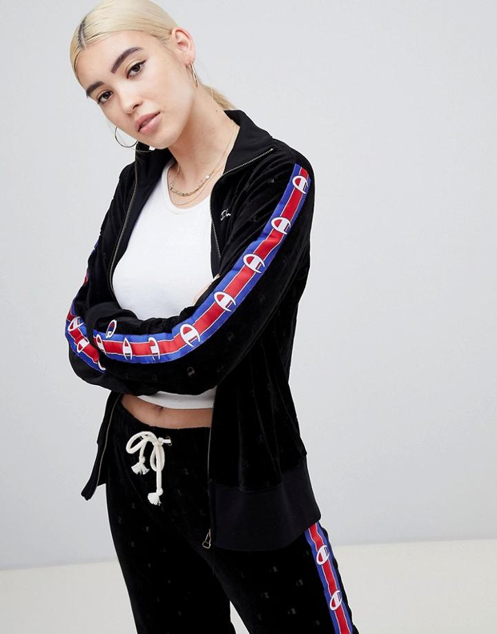 Champion Track Top With All Over Logo - Black