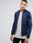 Asos Muscle Fit Bomber Jacket With Ma1 Pocket In Blue - Blue