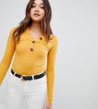 New Look Button Rib Top-yellow
