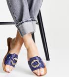 Asos Design Wide Fit Formal Leather Sandals With Trim In Blue-blues
