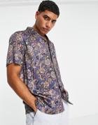 Topman Floral Print Shirt In Blue-multi