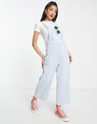 Stradivarius Cropped Wide Leg Denim Overalls In Light Wash-blue