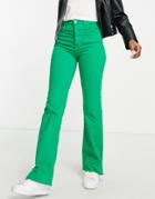 Stradivarius Slim Flare Jean With Split Detail In Green