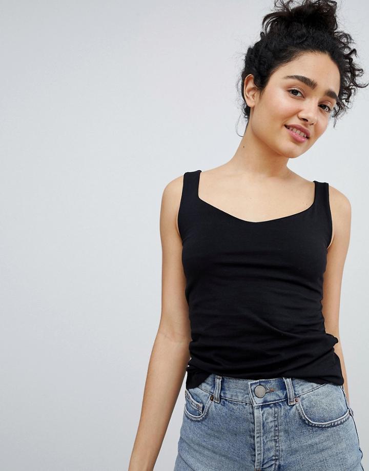 Bershka V Neck Tank In Black - Black
