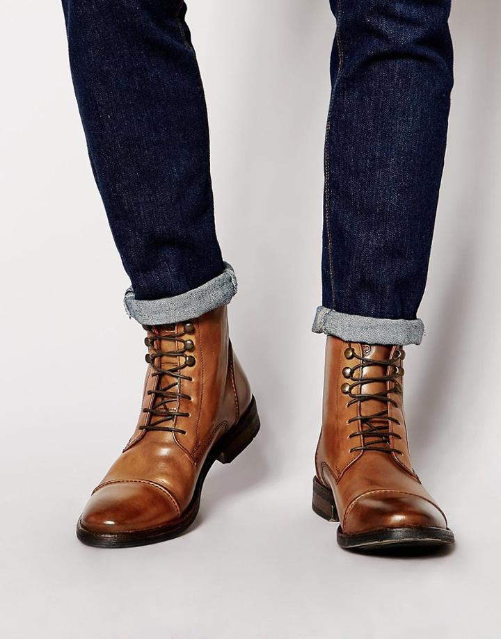 Base London Clapham Leather Military Boots - Brown
