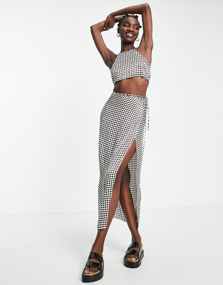 Topshop Hexagonal Satin Wrap Midi Skirt In Chocolate - Part Of A Set-brown