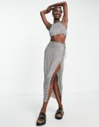 Topshop Hexagonal Satin Wrap Midi Skirt In Chocolate - Part Of A Set-brown