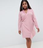 Asos Design Curve Satin Tux Dress With Drape Detail - Pink