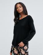 H.one Wool Mix Relaxed Scoop Knit Sweater - Black