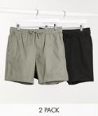 Asos Design 2 Pack Slim Chino Shorts In Khaki & Black Save-multi