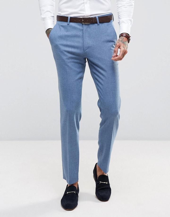 Asos Wedding Skinny Suit Pant In Airforce Blue Micro Texture - Blue
