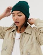 Asos Design Turn Up Beanie In Recycled Polyester In Green
