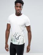 Esprit Crew Neck T-shirt With Faded Palm Print - White