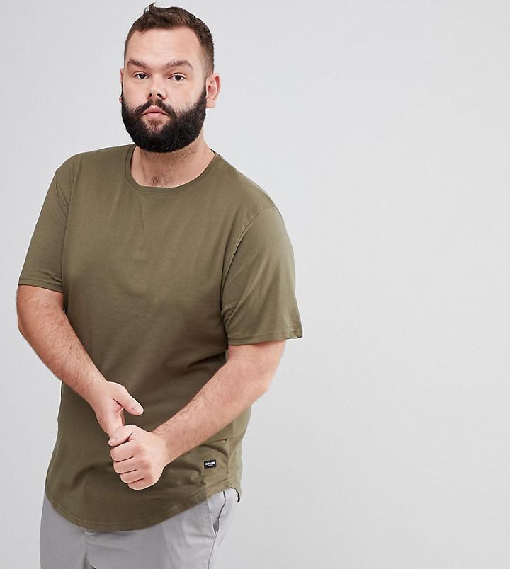 Only & Sons Plus Longline T-shirt With Curved Hem - Green