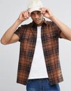 Asos Shirt In Rust Check With Double Pocket In Regular Fit - Rust