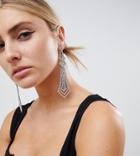 Designb London Crystal Shoulder Duster Statement Earrings - Silver