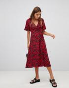 New Look Animal Print Midi Wrap Dress - Red