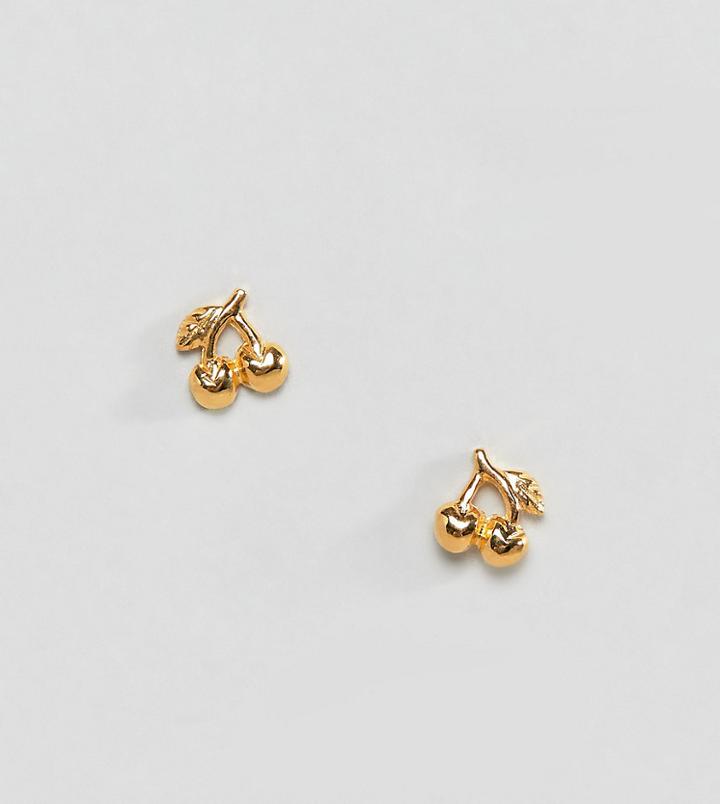 Asos Design Stud Earrings In Gold Plated Sterling Silver In Cherry Design - Gold