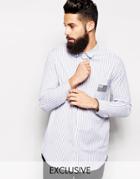 Reclaimed Vintage Longline Dip Back Shirt With Flag In Stripe - Blue
