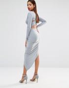 Club L Slinky Cross Back Detail Dress With Asymmetric Skirt - Gray