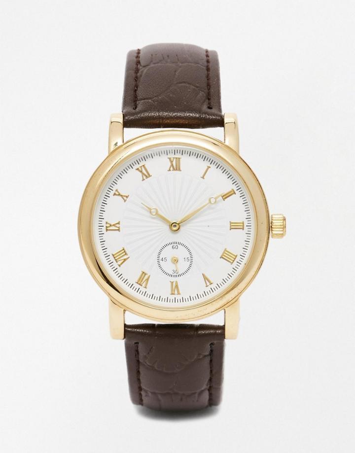 Reclaimed Vintage Leather Watch In Brown - Brown