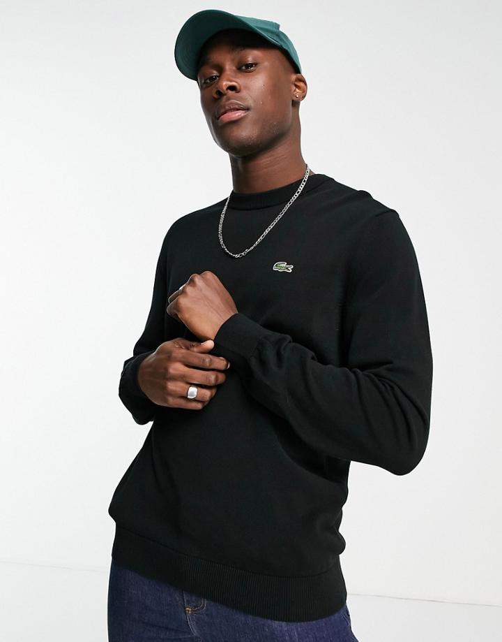 Lacoste Logo Crew Neck Knit Sweater In Black