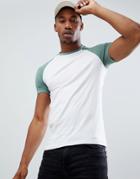 Asos Design Muscle Fit T-shirt With Contrast Raglan In White - White