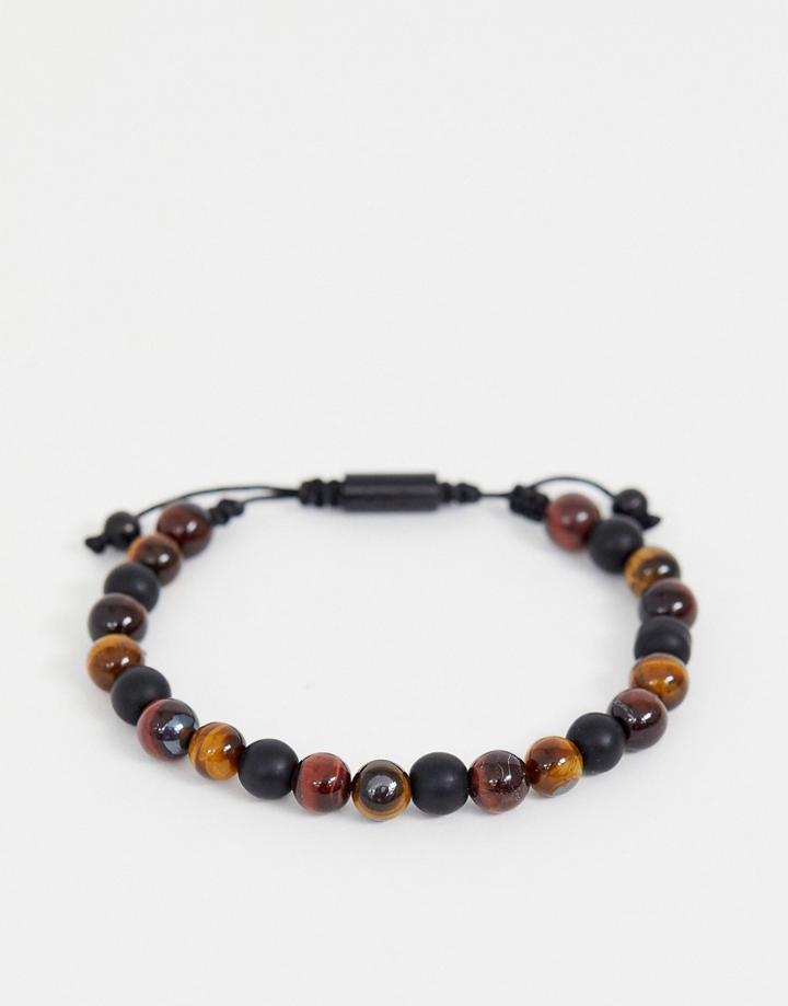 Steve Madden Mens Tiger Eye Bracelet In Stainless Steel - Tan