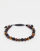 Steve Madden Mens Tiger Eye Bracelet In Stainless Steel - Tan